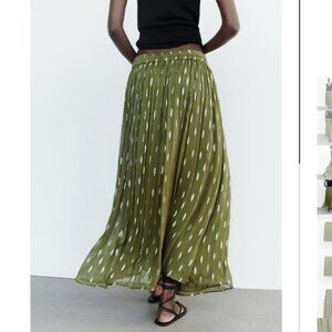 NWT ZARA METALLIC THREAD BOHO SKIRT KHAKI